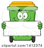 Cartoon Green Recycle Bin Character Holding A Blank Sign