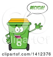 Poster, Art Print Of Cartoon Green Recycle Bin Character Waving And Talking