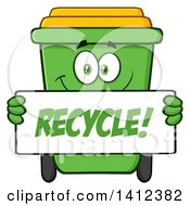 Poster, Art Print Of Cartoon Green Recycle Bin Character Holding A Sign