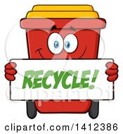 Cartoon Red Recycle Bin Character Holding A Sign