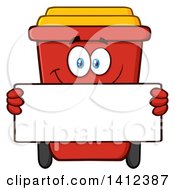 Poster, Art Print Of Cartoon Red Recycle Bin Character Holding A Blank Sign