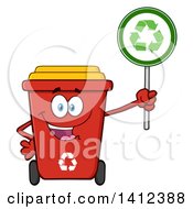Clipart Of A Cartoon Red Recycle Bin Character Holding A Sign Royalty Free Vector Illustration by Hit Toon