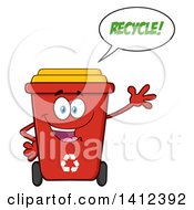 Poster, Art Print Of Cartoon Red Recycle Bin Character Waving And Talking