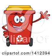 Poster, Art Print Of Cartoon Red Recycle Bin Character Waving