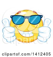 Poster, Art Print Of Cartoon Emoji Smiley Face Wearing Sunglasses And Giving Two Thumbs Up