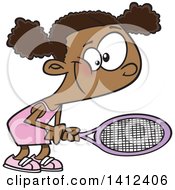 Poster, Art Print Of Cartoon African American Girl Playing Tennis