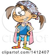 Clipart Of A Cartoon Silly Brunette Caucasian Girl Dressed Up As An Underwear Super Hero Royalty Free Vector Illustration by toonaday