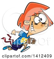 Cartoon Red Haired Caucasian Tom Boy Girl Playing Flag Football