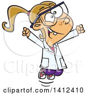 Clipart Of A Cartoon Caucasian School Girl Cheering In Science Class Royalty Free Vector Illustration