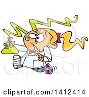 Clipart Of A Cartoon Caucasian School Girl Running With A Dangerous Mix In Science Class Royalty Free Vector Illustration