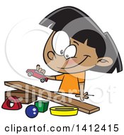 Poster, Art Print Of Cartoon Indian Girl Playing With A Toy Car And Ramp