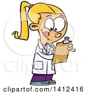 Cartoon Blond Caucasian School Girl Taking Notes In Science Class