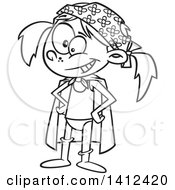 Clipart Of A Cartoon Black And White Lineart Silly Girl Dressed Up As An Underwear Super Hero Royalty Free Vector Illustration