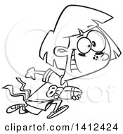 Clipart Of A Cartoon Black And White Lineart Tom Boy Girl Playing Flag Football Royalty Free Vector Illustration