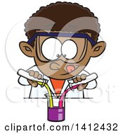 Poster, Art Print Of Cartoon African American School Boy Mixing Chemicals In Science Class
