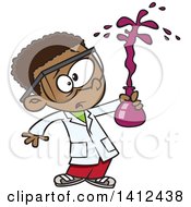 Poster, Art Print Of Cartoon African American School Boy Holding A Bad Chemistry Mix In Science Class