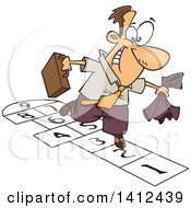 Cartoon Caucasian Business Man Playing Hopscotch