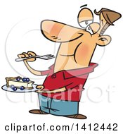 Clipart Of A Cartoon Caucasian Man Eating Cheesecake Royalty Free Vector Illustration