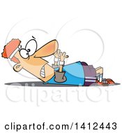 Cartoon Red Haired White Guy Struggling To Do Sit Ups