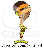 Clipart Of A Cartoon Super Black Man Standing With His Arms Folded Royalty Free Vector Illustration