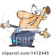 Cartoon Caucasian Businessman With Open Arms Welcoming Applause