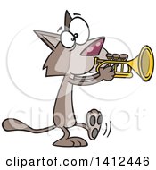 Cartoon Kitty Cat Walking And Playing A Trumpet