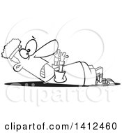 Poster, Art Print Of Cartoon Black And White Lineart Guy Struggling To Do Sit Ups