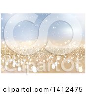 Clipart Of A Background Of Golden Sparkles On Blue Royalty Free Vector Illustration