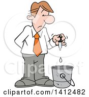 Cartoon Caucasian Businessman Putting A Drop In The Bucket