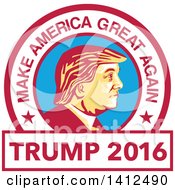 Clipart Of A Retro Profile Portrait Of Donald Trump In A Circle With Text Royalty Free Vector Illustration by patrimonio