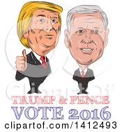 Poster, Art Print Of Sketched Caricature Of Donald Trump Giving A Thumb Up Next To Mike Pence