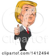 Clipart Of A Sketched Caricature Of Donald Trump Giving A Thumb Up Royalty Free Vector Illustration by patrimonio