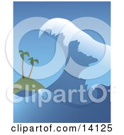 Giant Tsunami Wave Closing In On Two Palm Trees On A Beach Natural Hazard Clipart Illustration by Rasmussen Images #COLLC14125-0030