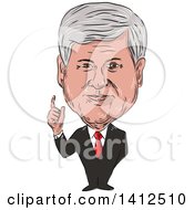 Sketched Caricature Of Newton Leroy Newt Gingrich American Political Consultant And Former Republican Congressman Of Georgia Usa