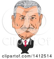 Sketched Caricature Of Binali YLdRM Turkish Politician And 27th Prime Minister Of Turkey