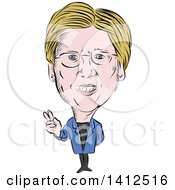 Poster, Art Print Of Sketched Caricature Of Elizabeth Ann Warren American Senator Of The Democratic Party Gesturing Peace