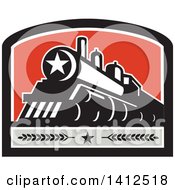 Poster, Art Print Of Retro Steam Engine Train With A Star On The Front Inside A Black White Gray And Red Crest