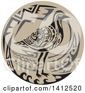 Retro Tribal Style Pacific Golden Plover Bird Under A Tree In A Tan Circle