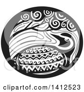 Retro Grayscale Tribal Style Pacific Golden Plover Bird Under A Tree In An Oval