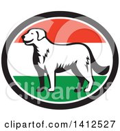 Poster, Art Print Of Retro Woodcut Kuvasz Dog In A Hungary Flag Oval