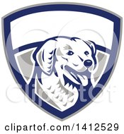 Poster, Art Print Of Retro Woodcut Kuvasz Dog Head Panting In A Gray Blue And White Shield