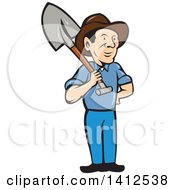 Poster, Art Print Of Retro Cartoon Male Farmer Standing With One Hand On His Hip And A Shovel Over His Shoulder