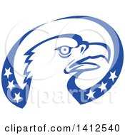 Poster, Art Print Of Retro Bald Eagle Head In A Blue And White American Themed Oval