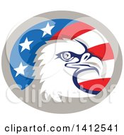 Poster, Art Print Of Retro Bald Eagle Head In An American Themed Oval