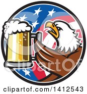 Poster, Art Print Of Retro Bald Eagle Toasting With Beer In An American Flag Circle