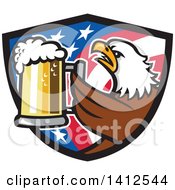 Poster, Art Print Of Retro Bald Eagle Toasting With Beer In An American Flag Shield