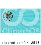 Clipart Of A Bald Eagle Flying With An American Flag And Towing J Hook And Blue Rays Background Or Business Card Design Royalty Free Illustration by patrimonio