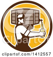 Retro Male Bartender Pouring A Glass Of Beer From A Keg In A Brown White And Orange Circle