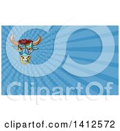 Poster, Art Print Of Colorful Mosaic Angry Bull With A Ring And Blue Rays Background Or Business Card Design