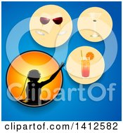 Poster, Art Print Of Silhouetted Female Dj And Circles With Different Alcoholic Beverages On Blue